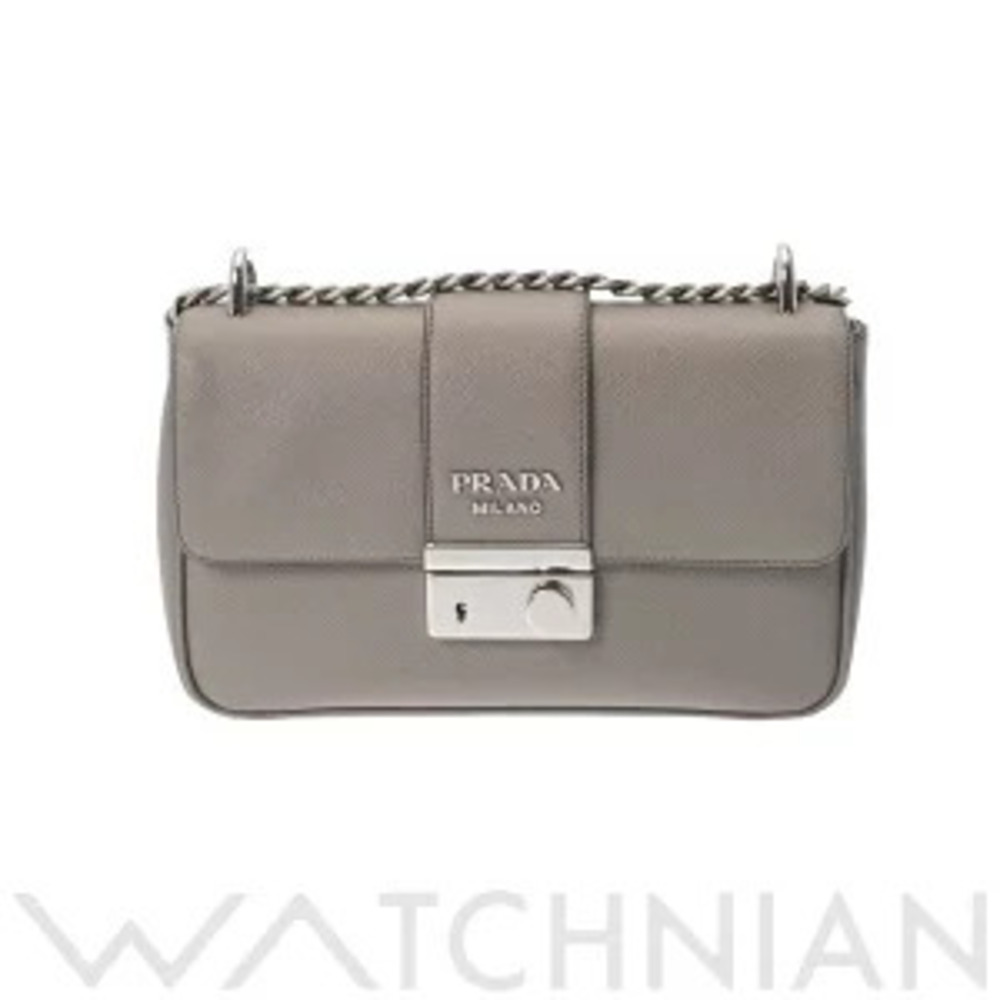Prada Chain Shoulder Bag Gray Saffiano Leather